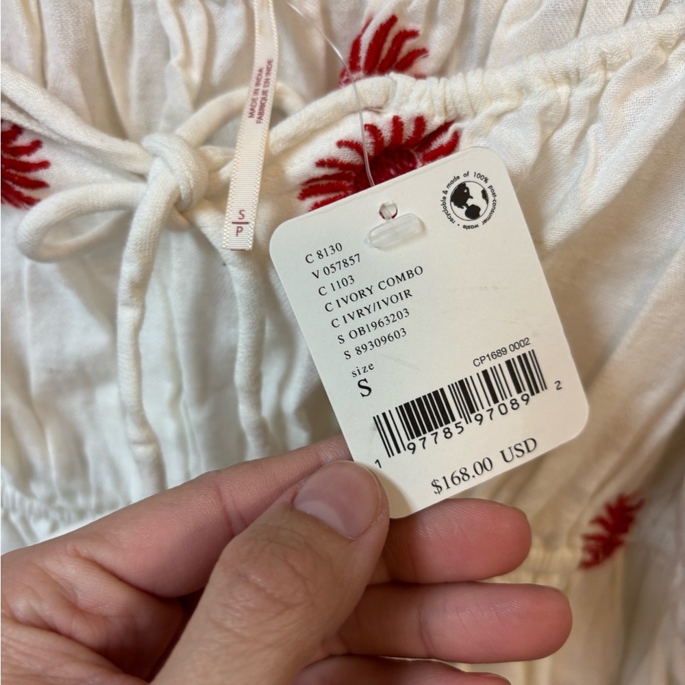 Free People Emory Embroidered Midi Dress‎ Ivory White Red Resort Beach NWT Small - Picture 10 of 10